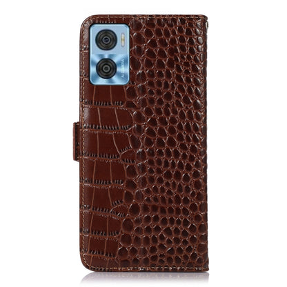 For Motorola Moto E22/E22i Crocodile Top Layer Cowhide Leather Phone Case(Brown) - Motorola Cases by buy2fix | Online Shopping UK | buy2fix