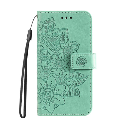 For Honor X8 5G / X6 7-petal Flowers Embossing Leather Phone Case(Green) - Honor Cases by buy2fix | Online Shopping UK | buy2fix