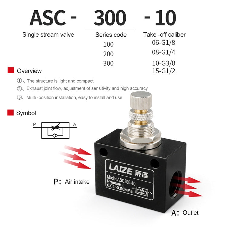 LAIZE Pneumatic Speed Regulating One-way Throttle Valve, Specification:ASC200-08 DN08mm -  by LAIZE | Online Shopping UK | buy2fix