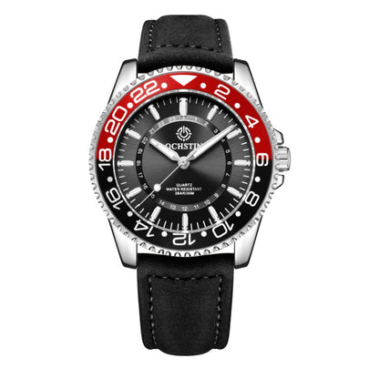 Ochstin 5019G Fashion Business Waterproof Leather Strap Quartz Watch(Black+Red+Black) - Leather Strap Watches by OCHSTIN | Online Shopping UK | buy2fix