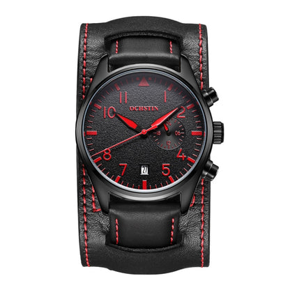 Ochstin 7228 Multifunctional Business Leather Wrist Wrist Waterproof Quartz Watch(Black+Red) - Leather Strap Watches by OCHSTIN | Online Shopping UK | buy2fix