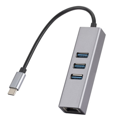 SL-030 USB-C / Type-C to Gigabit Ethernet RJ45 & 3 x USB 3.0 Adapter Converter HUB(Grey) - Computer & Networking by buy2fix | Online Shopping UK | buy2fix