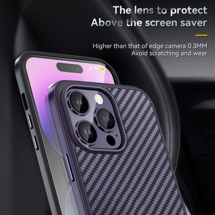 For iPhone 14 Pro SULADA Carbon Fiber Textured Shockproof Metal + TPU Frame Case(Dark Purple) - iPhone 14 Pro Cases by SULADA | Online Shopping UK | buy2fix