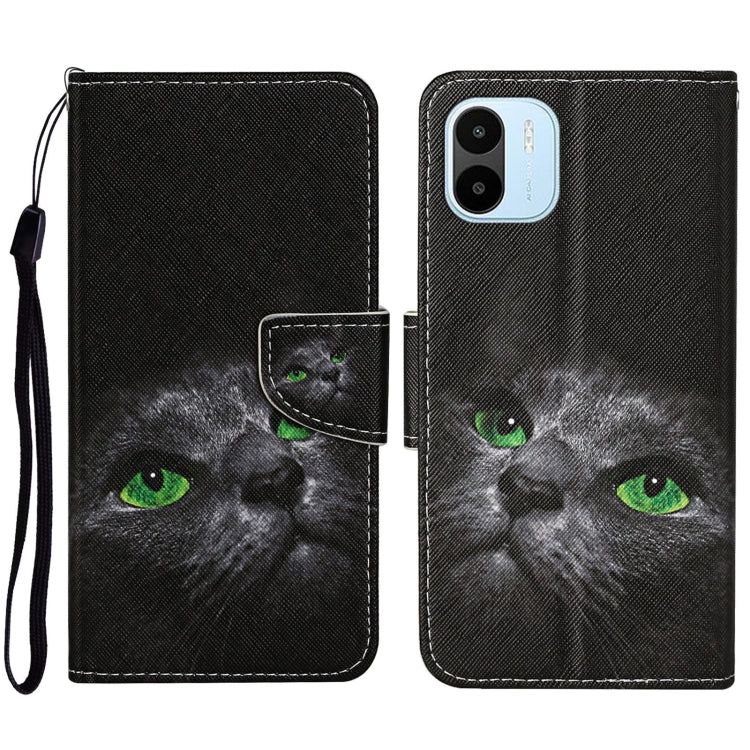 For Xiaomi Redmi A1 Colored Drawing Pattern Leather Phone Case(Black Cat) - Xiaomi Cases by buy2fix | Online Shopping UK | buy2fix