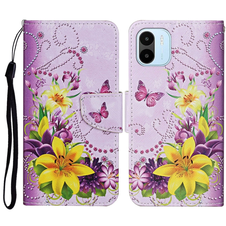 For Xiaomi Redmi A1 Colored Drawing Pattern Leather Phone Case(Yellow Flower Butterfly) - Xiaomi Cases by buy2fix | Online Shopping UK | buy2fix