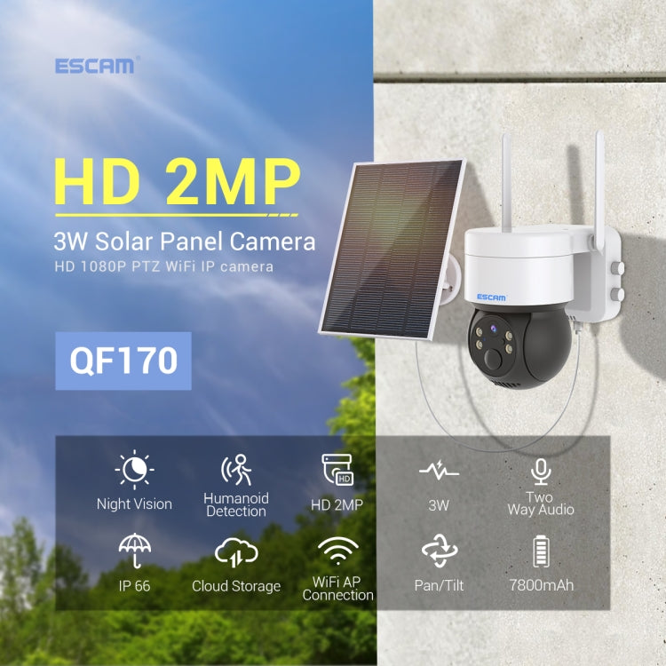 ESCAM QF170 2MP WiFi Full Color Night Vision Two-way Audio Solar Camera(Black) - Dome Camera by ESCAM | Online Shopping UK | buy2fix