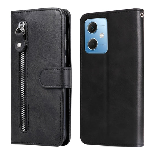 For Xiaomi Redmi Note 12 China Calf Texture Zipper Leather Phone Case(Black) - Note 12 Cases by buy2fix | Online Shopping UK | buy2fix