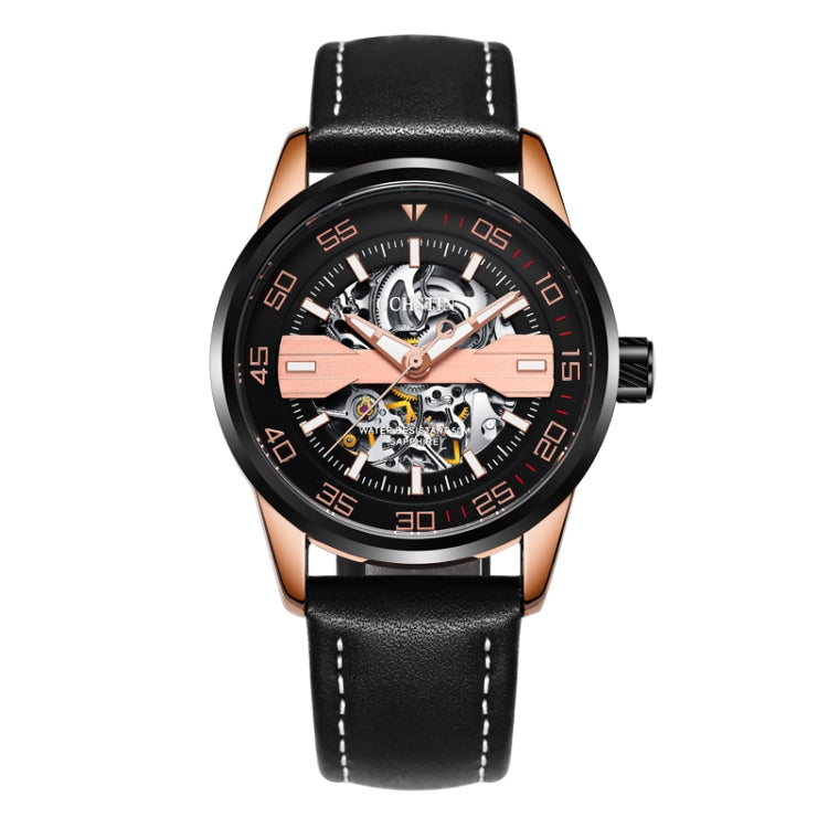 OCHSTIN 62002A Master Series Hollow Mechanical Men Watch(Rose Gold-Black) - Leather Strap Watches by OCHSTIN | Online Shopping UK | buy2fix