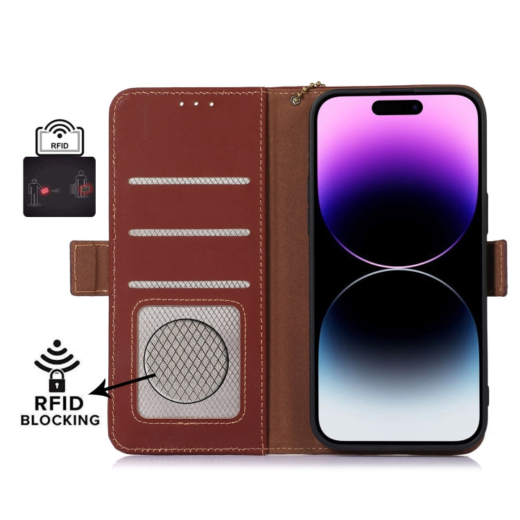 For Samsung Galaxy A54 5G Genuine Leather Magnetic RFID Leather Phone Case(Coffee) - Galaxy Phone Cases by buy2fix | Online Shopping UK | buy2fix