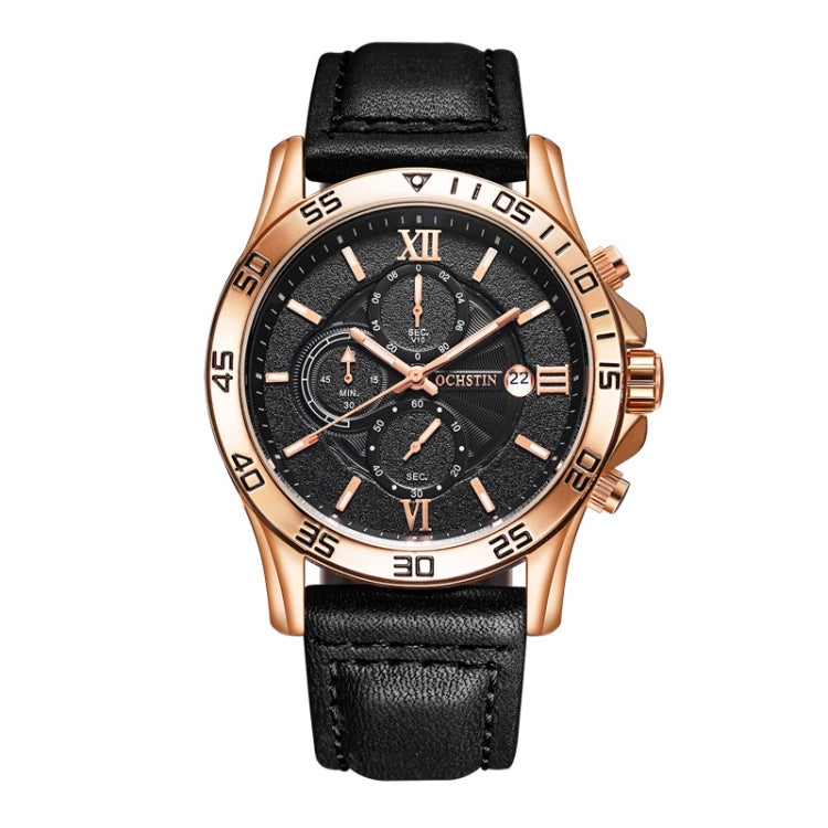 OCHSTIN 6068A Multifunctional Quartz Waterproof Luminous Men Watch(Rose Gold+Black) - Leather Strap Watches by OCHSTIN | Online Shopping UK | buy2fix