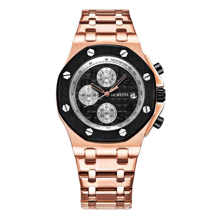 OCHSTIN 6100D Multifunctional Quartz Waterproof Luminous Steel Strap Men Watch(Black+Rose Gold) - Metal Strap Watches by OCHSTIN | Online Shopping UK | buy2fix