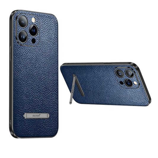 For iPhone 14 Pro Max SULADA Invisible Bracket Leather Back Cover Phone Case(Blue) - iPhone 14 Pro Max Cases by SULADA | Online Shopping UK | buy2fix