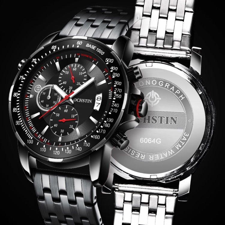 OCHSTIN 7261 Fashion Steel Strap Multifunctional Quartz Men Watch(Silver+Black) - Metal Strap Watches by OCHSTIN | Online Shopping UK | buy2fix