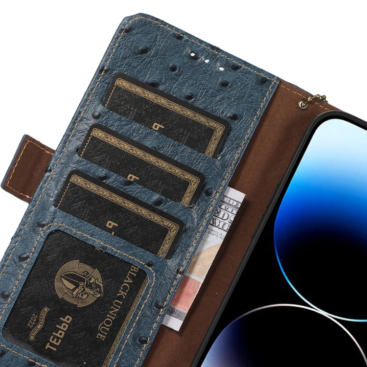 For Samsung Galaxy A34 5G Ostrich Pattern Genuine Leather RFID Phone Case(Blue) - Galaxy Phone Cases by buy2fix | Online Shopping UK | buy2fix