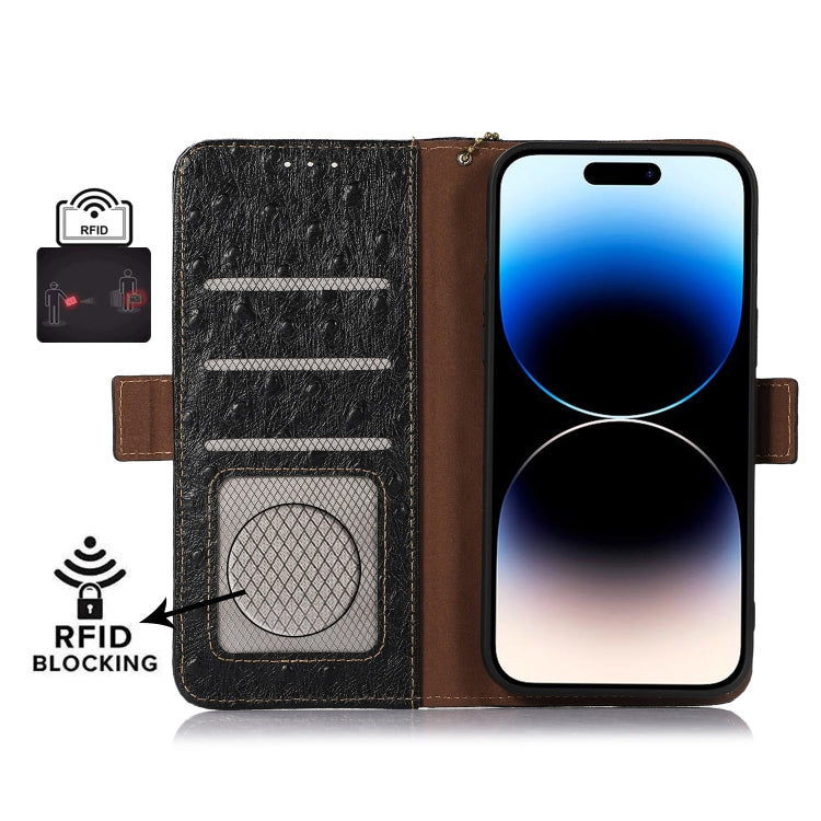 For Samsung Galaxy A34 5G Ostrich Pattern Genuine Leather RFID Phone Case(Black) - Galaxy Phone Cases by buy2fix | Online Shopping UK | buy2fix