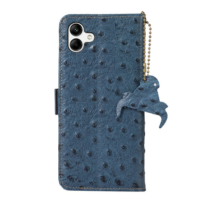 For Samsung Galaxy A04 4G Ostrich Pattern Genuine Leather RFID Phone Case(Blue) - Galaxy Phone Cases by buy2fix | Online Shopping UK | buy2fix