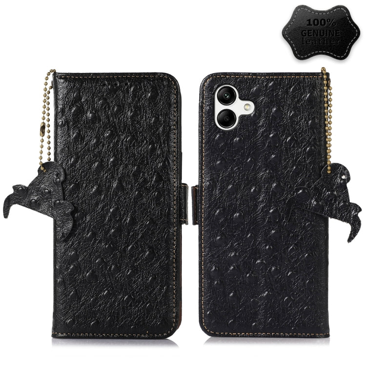 For Samsung Galaxy A04 4G Ostrich Pattern Genuine Leather RFID Phone Case(Black) - Galaxy Phone Cases by buy2fix | Online Shopping UK | buy2fix