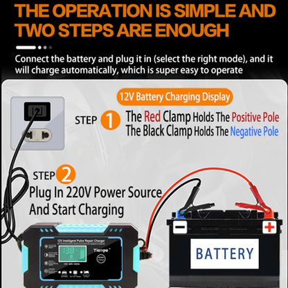 Motorcycle / Car Battery Smart Charger with LCD Creen, Plug Type:UK Plug(Blue) - In Car by buy2fix | Online Shopping UK | buy2fix