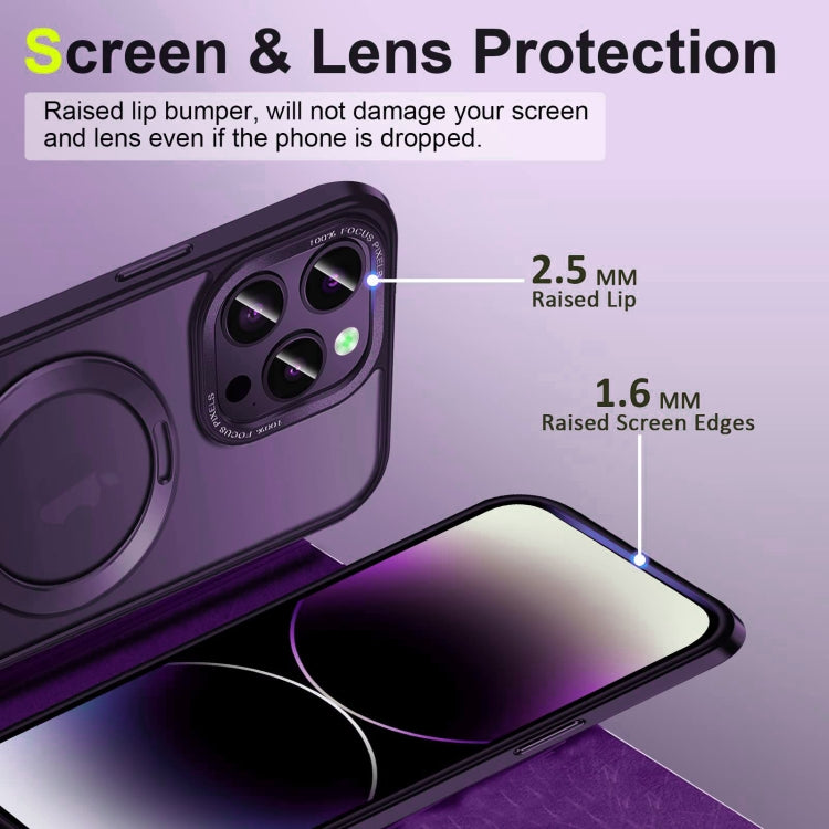 For iPhone 14 3 in 1 Skin Feel MagSafe Holder Phone Case(Purple) - iPhone 14 Cases by buy2fix | Online Shopping UK | buy2fix