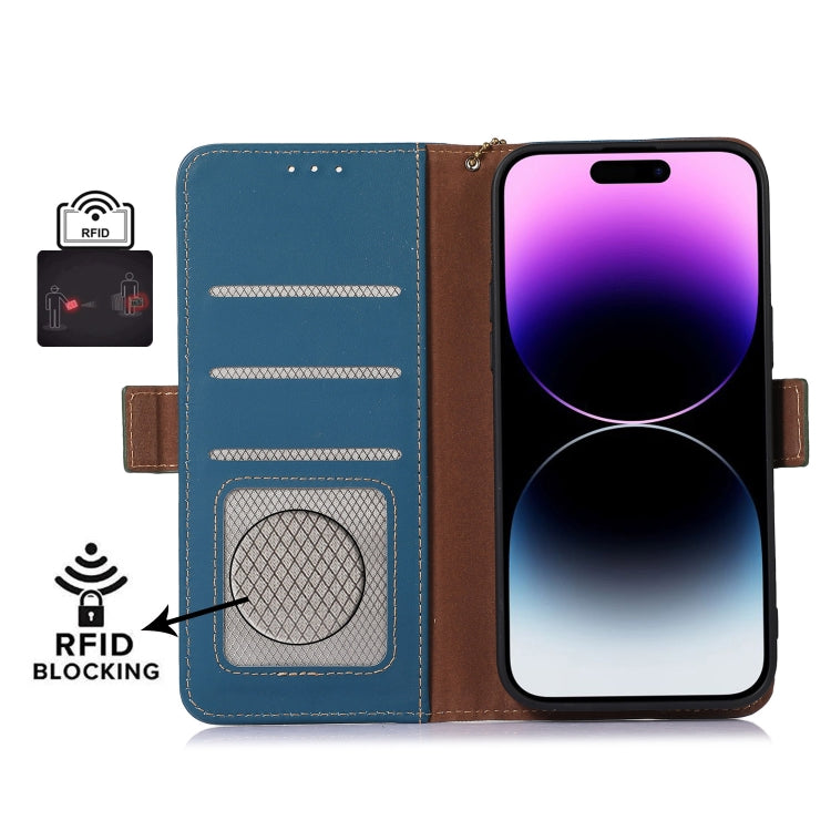 For OnePlus Nord CE 3 Lite Genuine Leather Magnetic RFID Leather Phone Case(Blue) - OnePlus Cases by buy2fix | Online Shopping UK | buy2fix