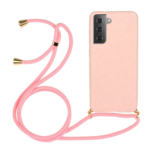 For Samsung Galaxy A34 5G Wheat Straw Material + TPU Phone Case with Lanyard(Pink) - Galaxy Phone Cases by buy2fix | Online Shopping UK | buy2fix