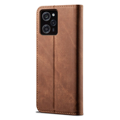 For Xiaomi Poco X5 Pro 5G / Redmi Note 12 Pro Speed Denim Texture Leather Phone Case(Brown) - Xiaomi Cases by buy2fix | Online Shopping UK | buy2fix