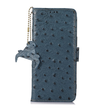 For Motorola Moto G53 5G / G13 / G23 Ostrich Pattern Genuine Leather RFID Phone Case(Blue) - Motorola Cases by buy2fix | Online Shopping UK | buy2fix