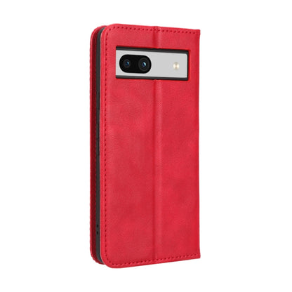 For Google Pixel 7a Magnetic Buckle Retro Texture Leather Phone Case(Red) - Google Cases by buy2fix | Online Shopping UK | buy2fix