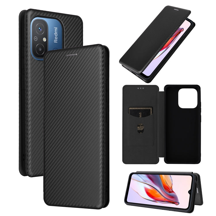 For Xiaomi Redmi 12C Carbon Fiber Texture Flip Leather Phone Case(Black) - Xiaomi Cases by buy2fix | Online Shopping UK | buy2fix