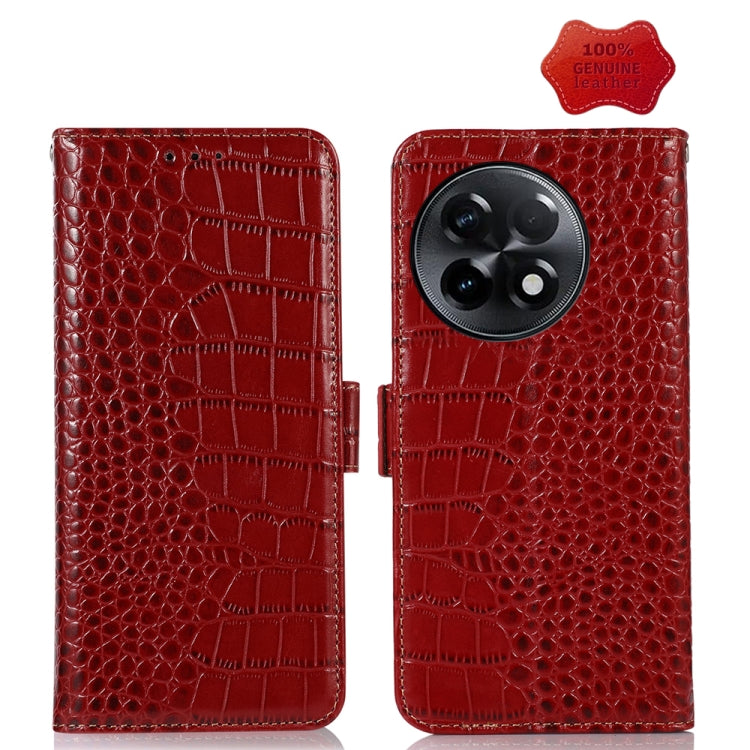 For OnePlus Ace 2 5G Crocodile Top Layer Cowhide Leather Phone Case(Red) - OnePlus Cases by buy2fix | Online Shopping UK | buy2fix