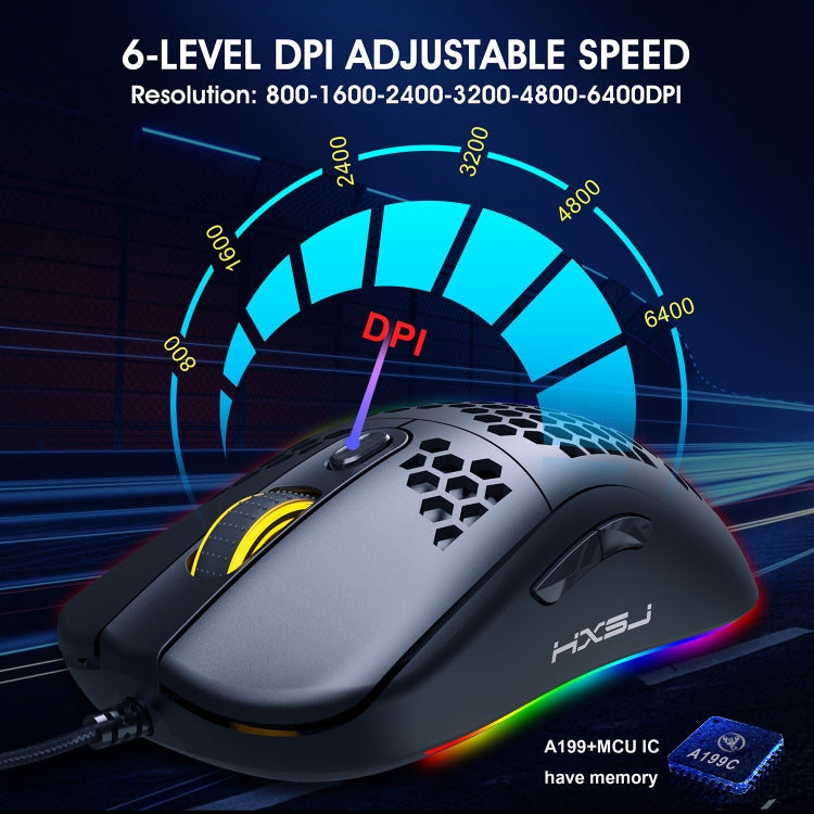 HXSJ X600 6 Keys RGB Luminous Macro Programming Wired Gaming Mouse(Black) - Wired Mice by HXSJ | Online Shopping UK | buy2fix