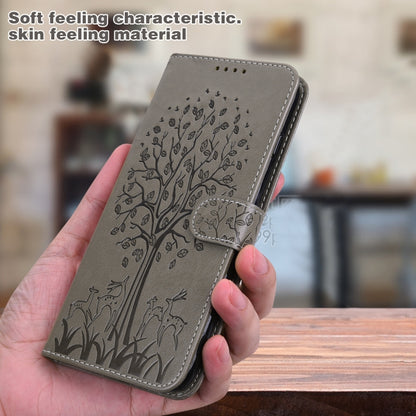 For Samsung Galaxy A54 5G Tree & Deer Pattern Pressed Printing Horizontal Flip Leather Phone Case(Grey) - Galaxy Phone Cases by buy2fix | Online Shopping UK | buy2fix