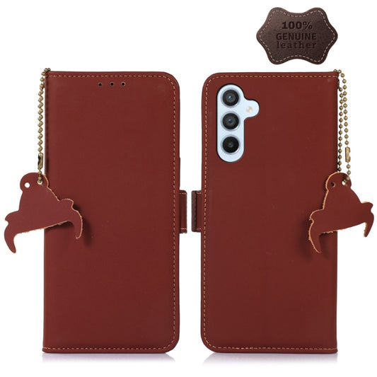 For Samsung Galaxy M14 5G Genuine Leather Magnetic RFID Leather Phone Case(Coffee) - Galaxy Phone Cases by buy2fix | Online Shopping UK | buy2fix