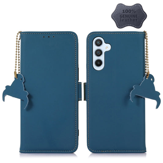 For Samsung Galaxy M14 5G Genuine Leather Magnetic RFID Leather Phone Case(Blue) - Galaxy Phone Cases by buy2fix | Online Shopping UK | buy2fix