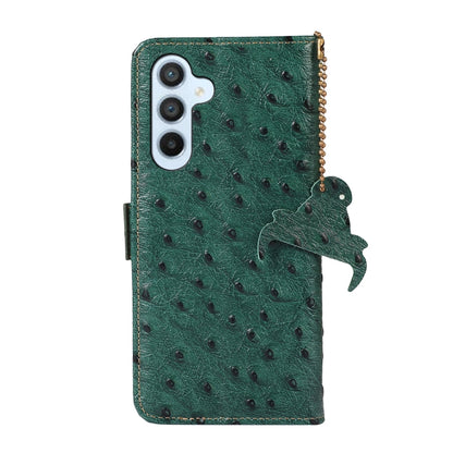 For Samsung Galaxy A14 5G / A14 4G Ostrich Pattern Genuine Leather RFID Phone Case(Green) - Galaxy Phone Cases by buy2fix | Online Shopping UK | buy2fix