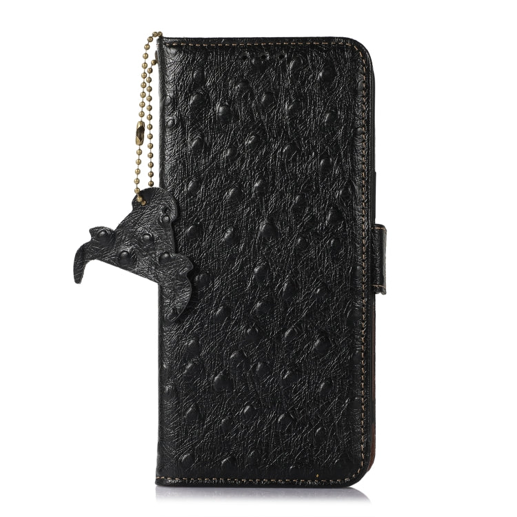 For Samsung Galaxy A14 5G / A14 4G Ostrich Pattern Genuine Leather RFID Phone Case(Black) - Galaxy Phone Cases by buy2fix | Online Shopping UK | buy2fix