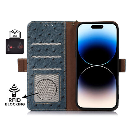 For Samsung Galaxy A24 4G / A25 5G Ostrich Pattern Genuine Leather RFID Phone Case(Blue) - Galaxy Phone Cases by buy2fix | Online Shopping UK | buy2fix