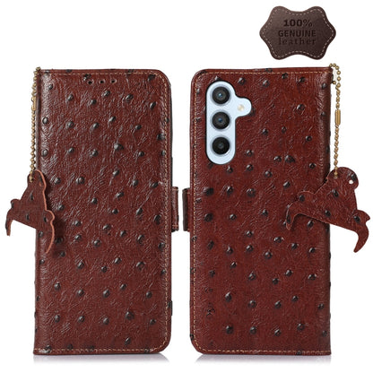 For Samsung Galaxy A24 4G / A25 5G Ostrich Pattern Genuine Leather RFID Phone Case(Coffee) - Galaxy Phone Cases by buy2fix | Online Shopping UK | buy2fix