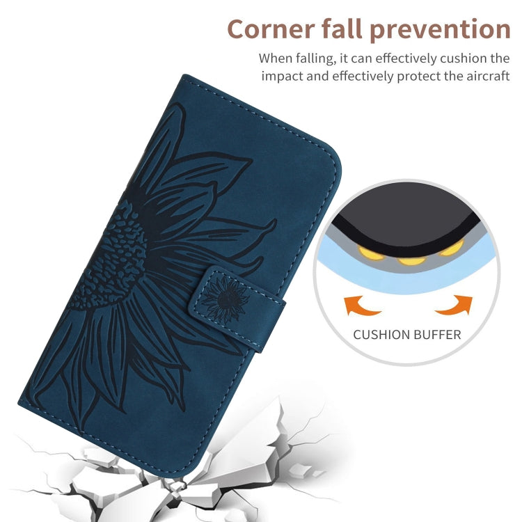 For Google Pixel 7A Skin Feel Sun Flower Pattern Flip Leather Phone Case with Lanyard(Inky Blue) - Google Cases by buy2fix | Online Shopping UK | buy2fix