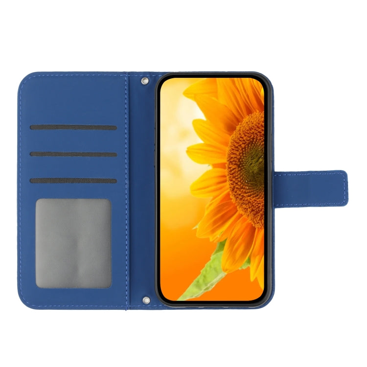 For Google Pixel 7A Skin Feel Sun Flower Pattern Flip Leather Phone Case with Lanyard(Dark Blue) - Google Cases by buy2fix | Online Shopping UK | buy2fix