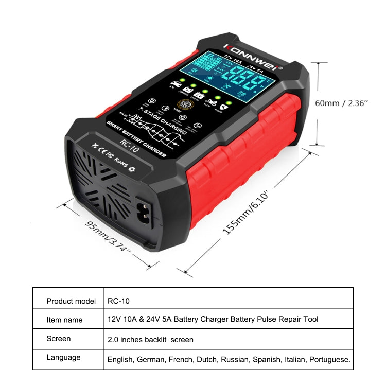 KONNWEI CR-10 2 inch Car Battery Charger Battery Pulse Repair Tool, Plug Type:US Plug - In Car by KONNWEI | Online Shopping UK | buy2fix