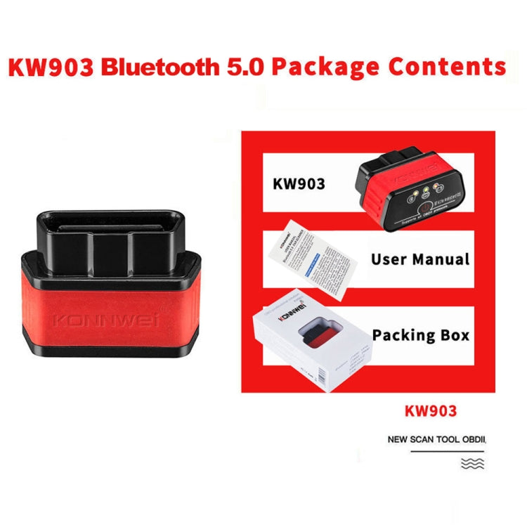 KONNWEI KW903 Bluetooth 5.0 OBD2 Car Fault Diagnostic Scan Tools Support IOS / Android(Black Red) - In Car by KONNWEI | Online Shopping UK | buy2fix