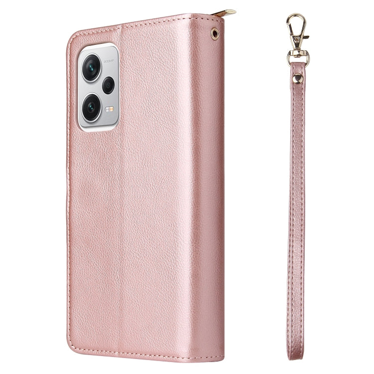 For Xiaomi Redmi Note 12 5G Global / Poco X5 9 Card Slots Zipper Wallet Bag Leather Phone Case(Rose Gold) - Note 12 Cases by buy2fix | Online Shopping UK | buy2fix