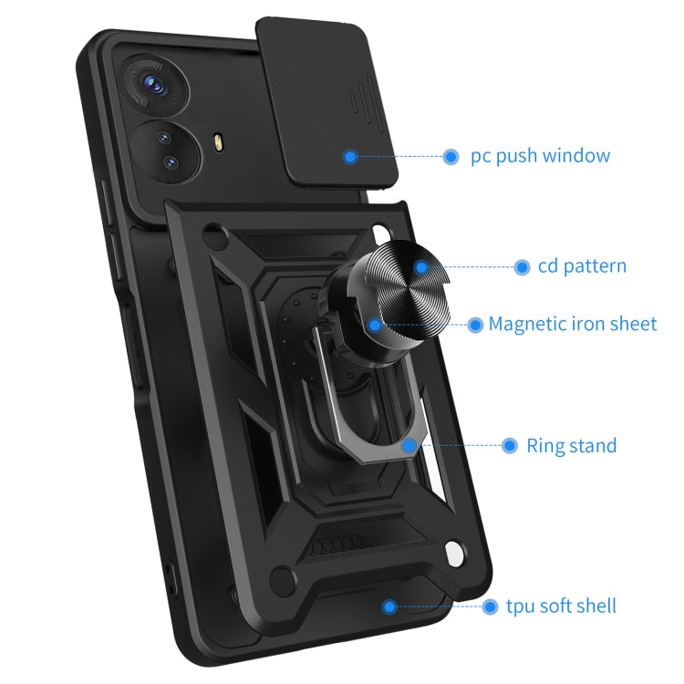 For Motorola Moto G73 5G Sliding Camera Cover Design TPU+PC Phone Case(Black) - Motorola Cases by buy2fix | Online Shopping UK | buy2fix