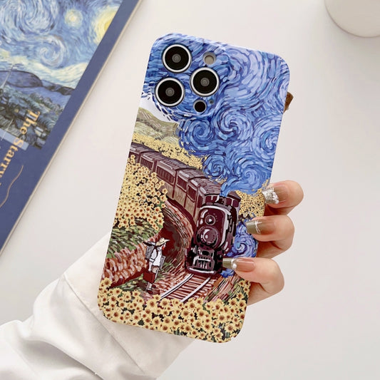 For iPhone 14 Precise Hole Oil Painting Glossy PC Phone Case(Train) - iPhone 14 Cases by buy2fix | Online Shopping UK | buy2fix