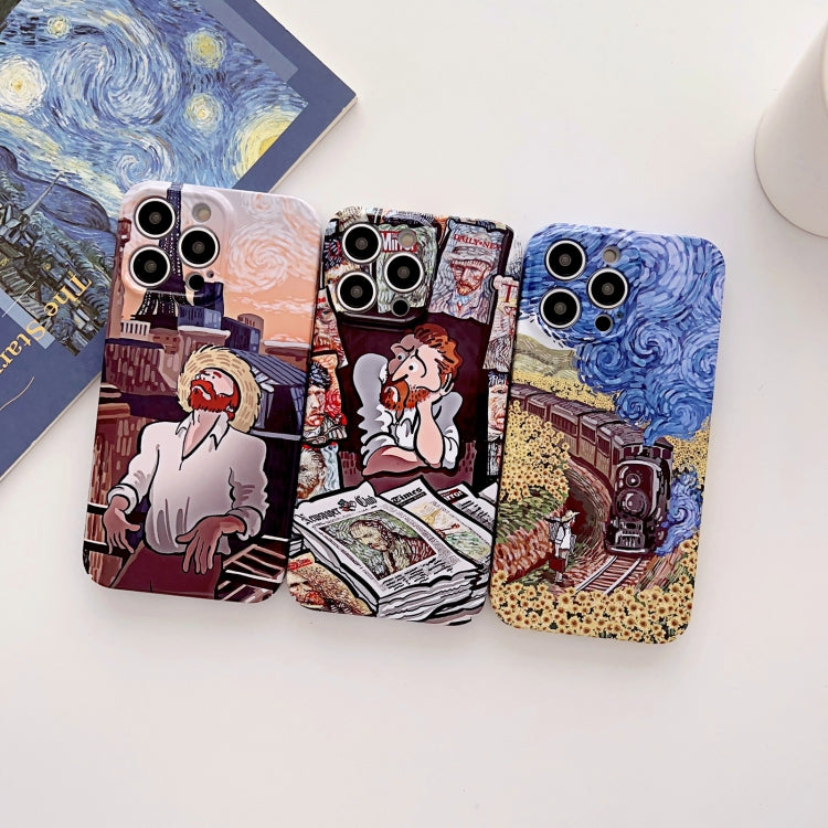 For iPhone 14 Pro Max Precise Hole Oil Painting Glossy PC Phone Case(Train) - iPhone 14 Pro Max Cases by buy2fix | Online Shopping UK | buy2fix