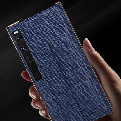 For Huawei Mate Xs 2 Electroplated Cross Pattern Leather All-inclusive Phone Case with Stand(Sapphire Blue Black) - Huawei Cases by buy2fix | Online Shopping UK | buy2fix