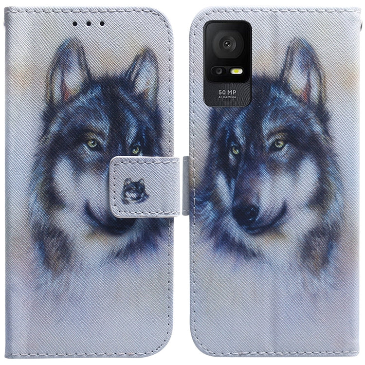 For TCL 408 Coloured Drawing Flip Leather Phone Case(White Wolf) - More Brand by buy2fix | Online Shopping UK | buy2fix