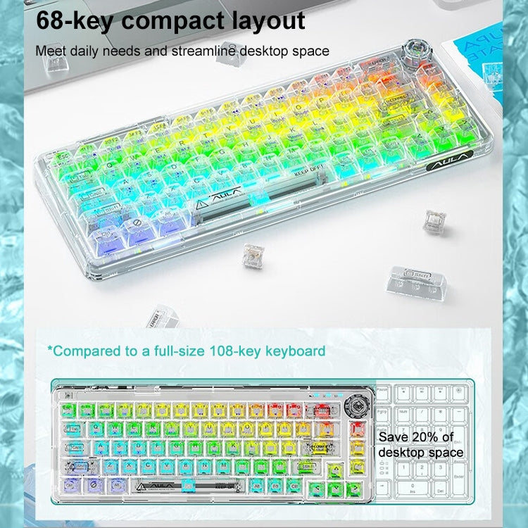 AULA F68 Transparent Customized Wired/Wireless/Bluetooth Three Model RGB Pluggable Mechanical Keyboard(Black Transparent) -  by AULA | Online Shopping UK | buy2fix