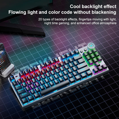 AULA F3001 Backlit 87 Keys Wired/Wireless/Bluetooth Three Model Mechanical Gaming Keyboard(Silver White Green Shaft) -  by AULA | Online Shopping UK | buy2fix